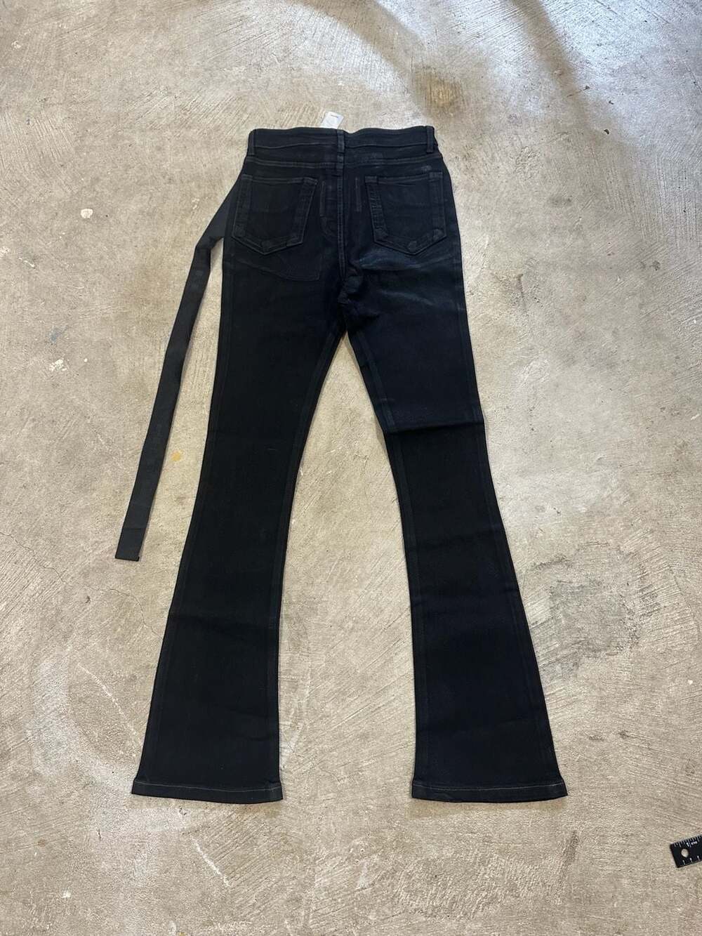 Rick Owens DRKSHDW Black Waxed Detroit Cut Flared Denim Pants - Picture 2 of 8
